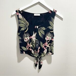 BABATON ARITZIA Women’s Black Multi Floral JERONIMO Tie Front Tank Tee Size XS